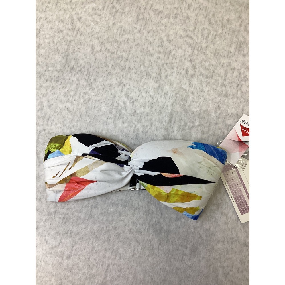 Calia Twisted Bandeau Bikini Top Collage Pure White Abstract Print WSA12422 M